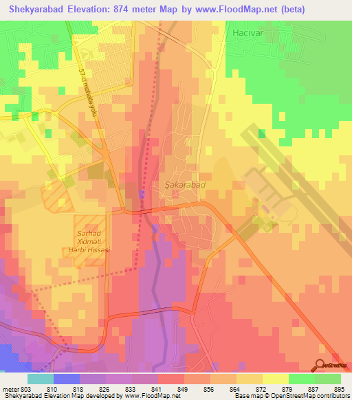 Shekyarabad,Azerbaijan Elevation Map