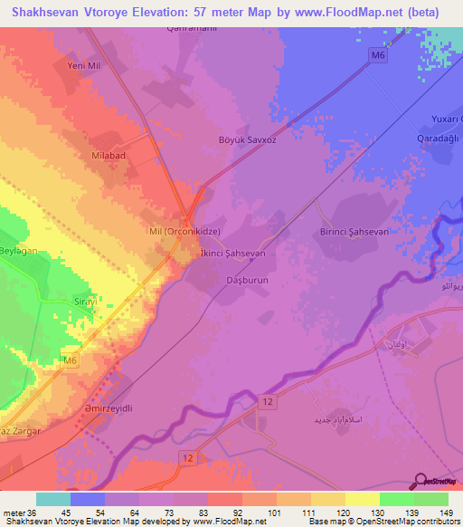 Shakhsevan Vtoroye,Azerbaijan Elevation Map