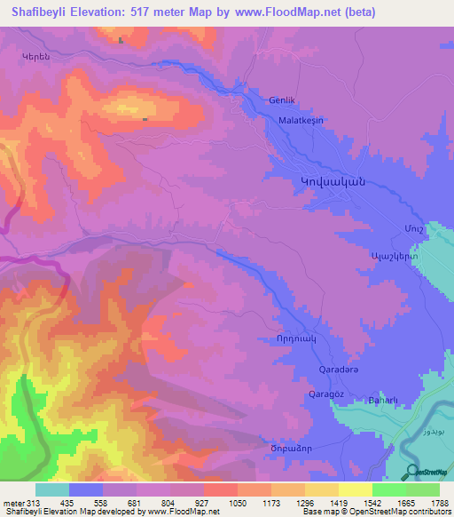 Shafibeyli,Azerbaijan Elevation Map