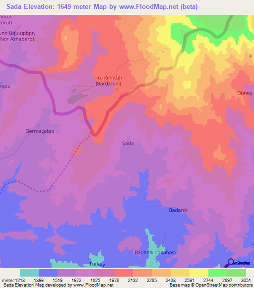 Sada,Azerbaijan Elevation Map