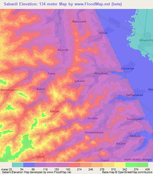 Sabanli,Azerbaijan Elevation Map