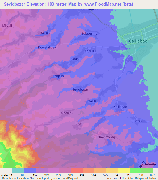 Seyidbazar,Azerbaijan Elevation Map