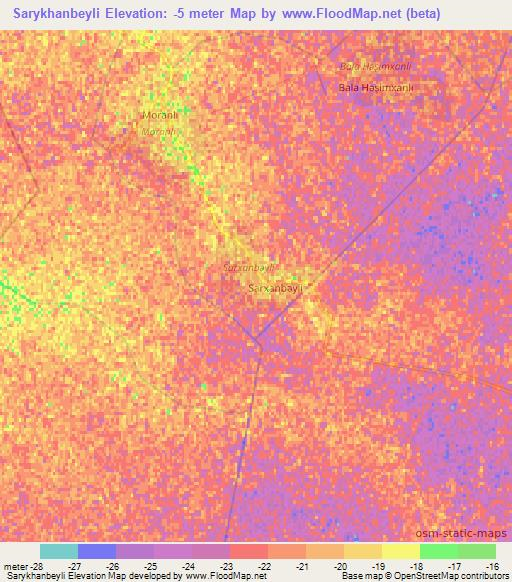 Sarykhanbeyli,Azerbaijan Elevation Map