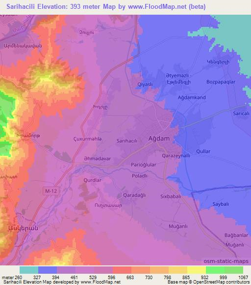 Sarihacili,Azerbaijan Elevation Map