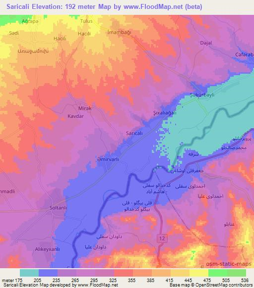 Saricali,Azerbaijan Elevation Map