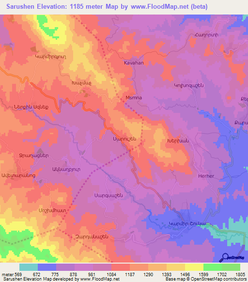 Sarushen,Azerbaijan Elevation Map