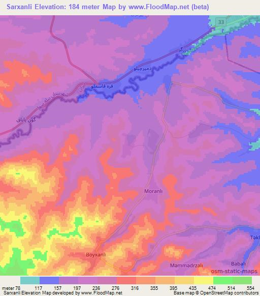 Sarxanli,Azerbaijan Elevation Map