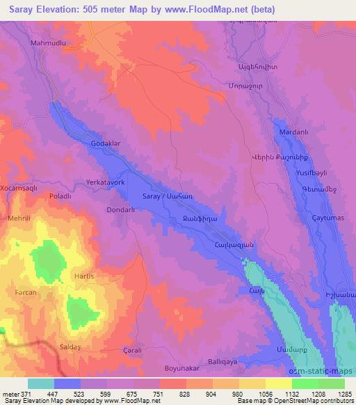 Saray,Azerbaijan Elevation Map