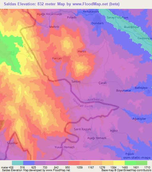 Saldas,Azerbaijan Elevation Map