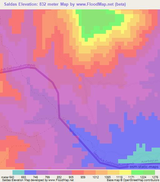 Saldas,Azerbaijan Elevation Map