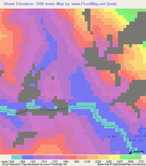 Shush,Iran Elevation Map