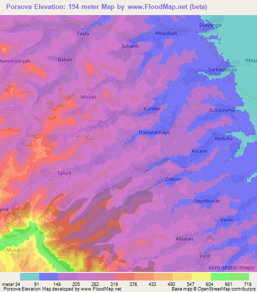 Porsova,Azerbaijan Elevation Map