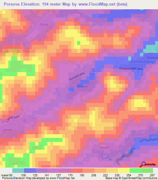 Porsova,Azerbaijan Elevation Map
