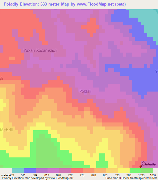 Poladly,Azerbaijan Elevation Map
