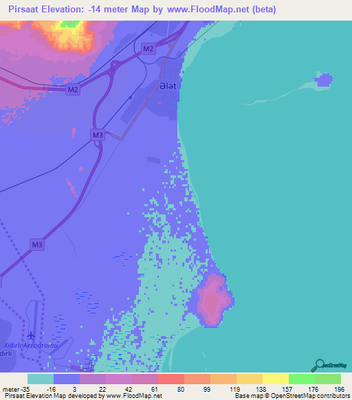 Pirsaat,Azerbaijan Elevation Map