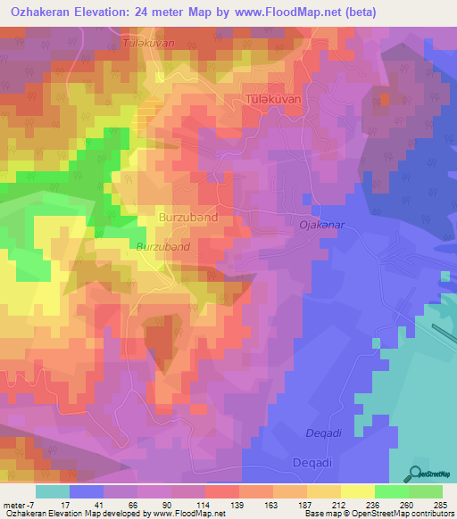 Ozhakeran,Azerbaijan Elevation Map