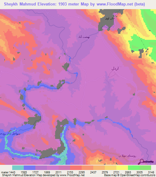 Sheykh Mahmud,Iran Elevation Map