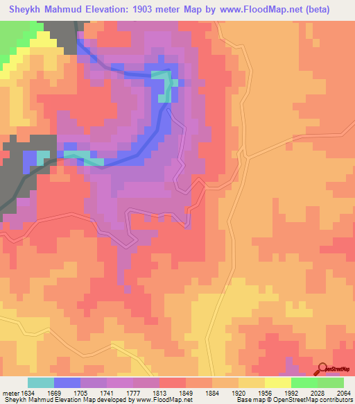 Sheykh Mahmud,Iran Elevation Map