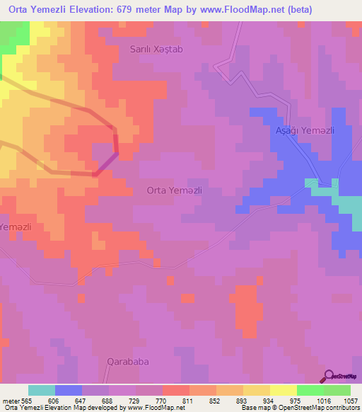 Orta Yemezli,Azerbaijan Elevation Map