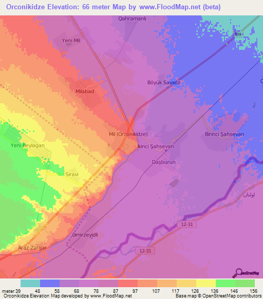 Orconikidze,Azerbaijan Elevation Map