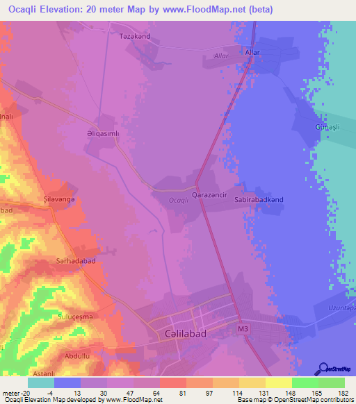 Ocaqli,Azerbaijan Elevation Map