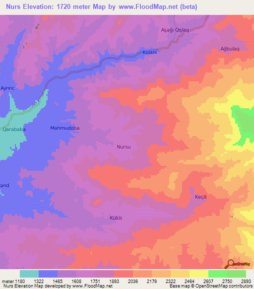 Nurs,Azerbaijan Elevation Map