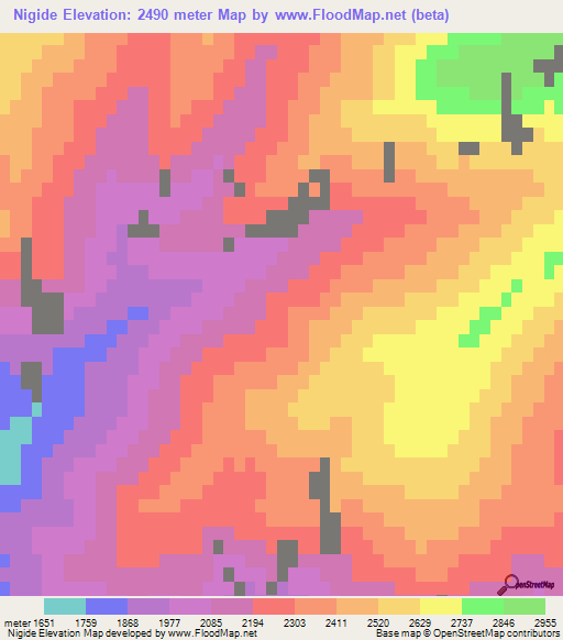 Nigide,Azerbaijan Elevation Map