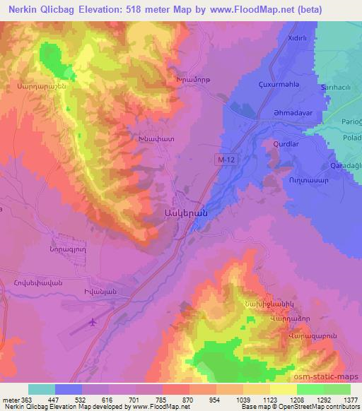Nerkin Qlicbag,Azerbaijan Elevation Map