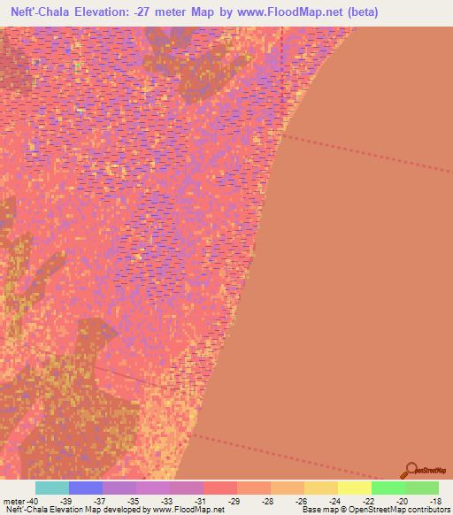 Neft'-Chala,Azerbaijan Elevation Map