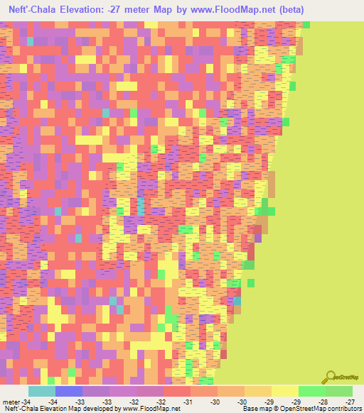 Neft'-Chala,Azerbaijan Elevation Map