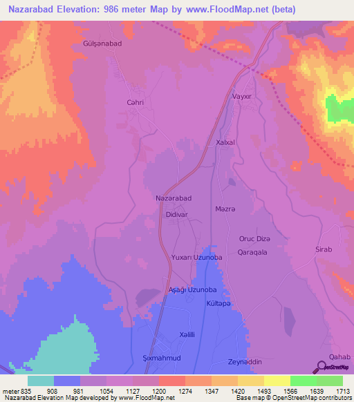 Nazarabad,Azerbaijan Elevation Map