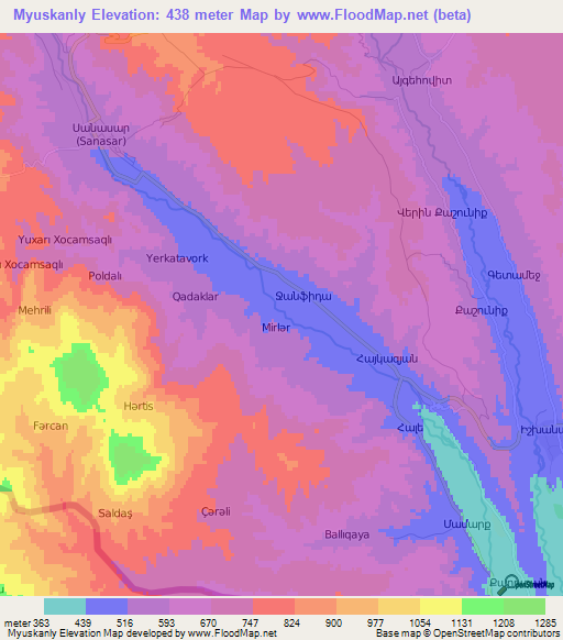 Myuskanly,Azerbaijan Elevation Map