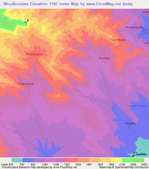 Mioulkoudara,Azerbaijan Elevation Map