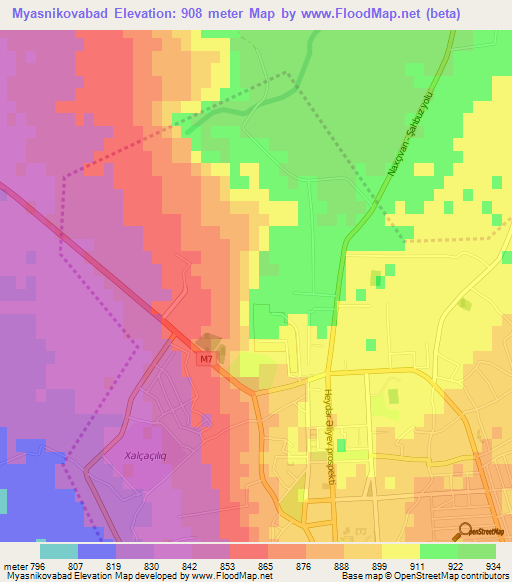 Myasnikovabad,Azerbaijan Elevation Map