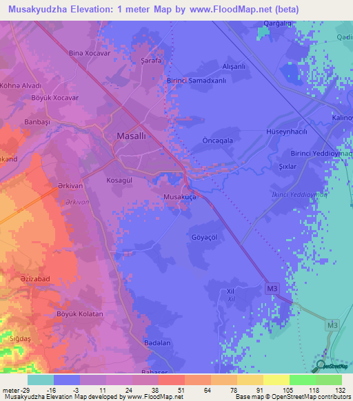 Musakyudzha,Azerbaijan Elevation Map