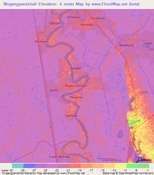Mugangyandzhali,Azerbaijan Elevation Map