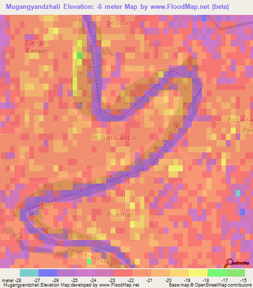 Mugangyandzhali,Azerbaijan Elevation Map