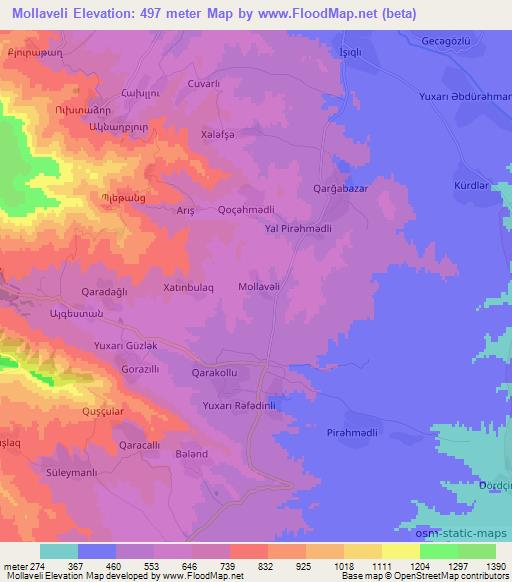Mollaveli,Azerbaijan Elevation Map