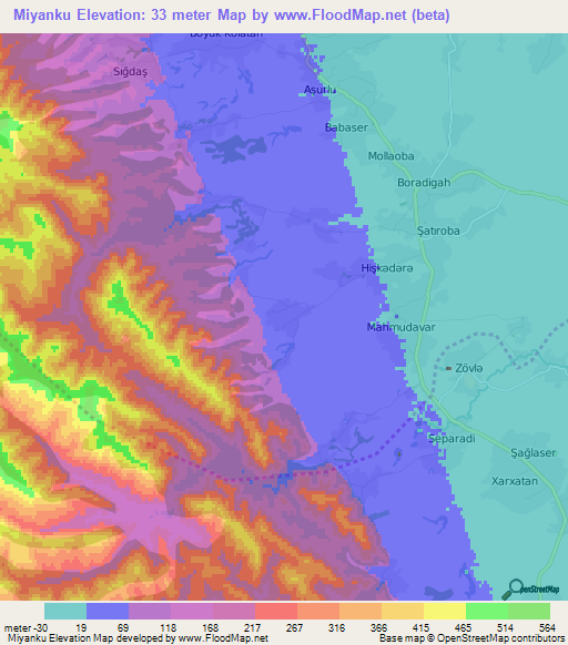 Miyanku,Azerbaijan Elevation Map