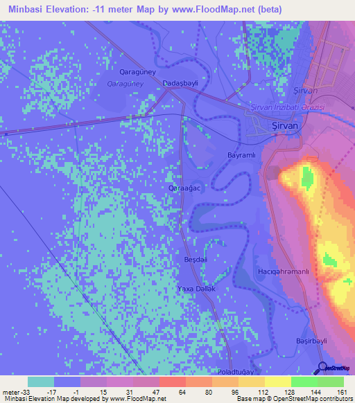 Minbasi,Azerbaijan Elevation Map