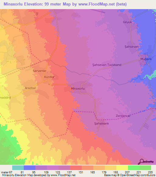 Minaxorlu,Azerbaijan Elevation Map