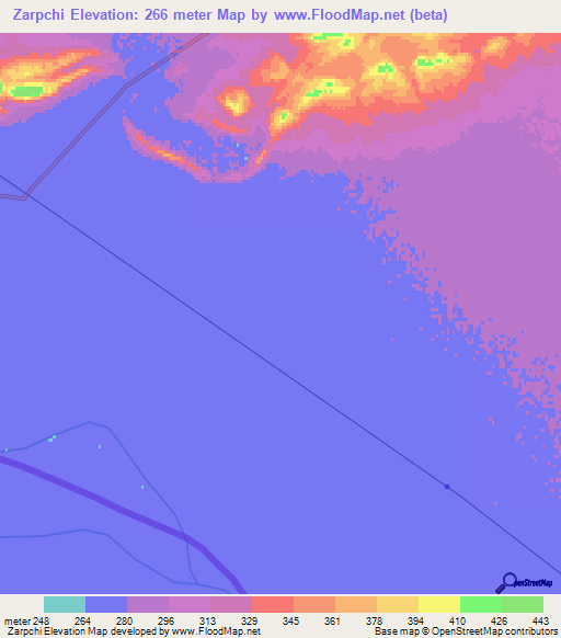 Zarpchi,Turkmenistan Elevation Map