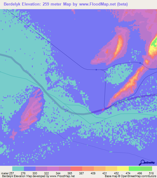 Berdelyk,Turkmenistan Elevation Map