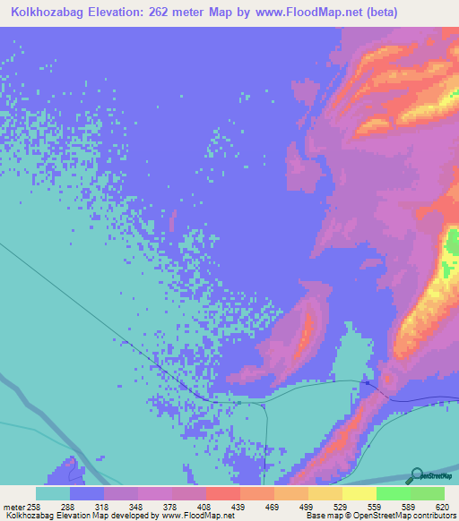 Kolkhozabag,Turkmenistan Elevation Map