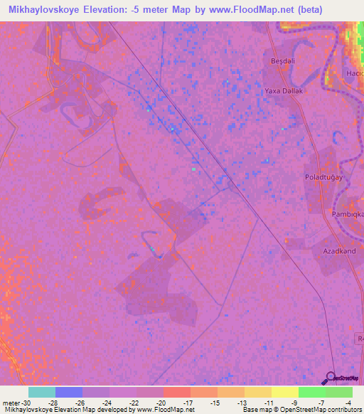Mikhaylovskoye,Azerbaijan Elevation Map