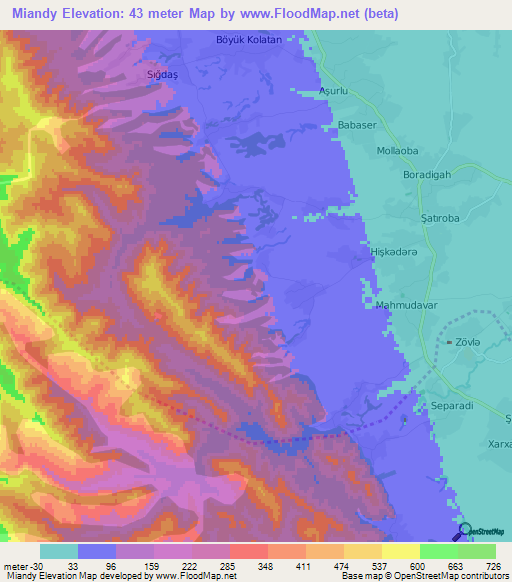 Miandy,Azerbaijan Elevation Map