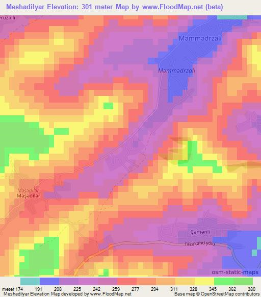 Meshadilyar,Azerbaijan Elevation Map