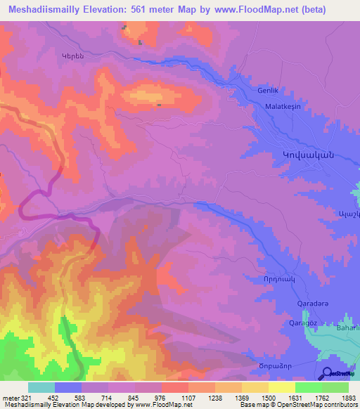 Meshadiismailly,Azerbaijan Elevation Map