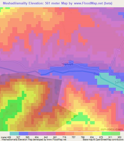 Meshadiismailly,Azerbaijan Elevation Map