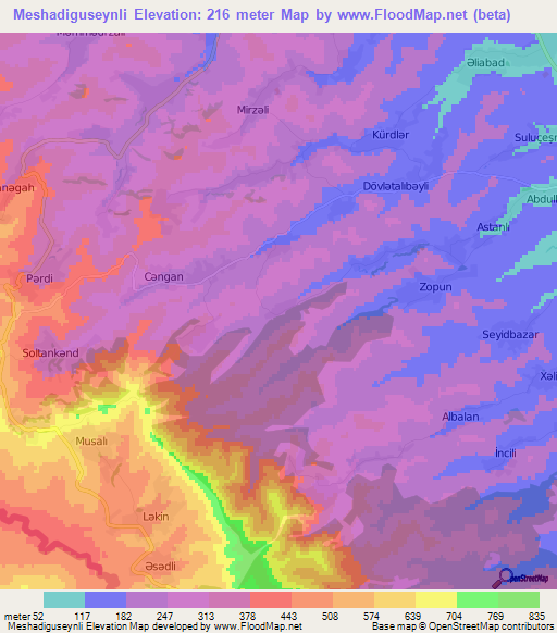 Meshadiguseynli,Azerbaijan Elevation Map